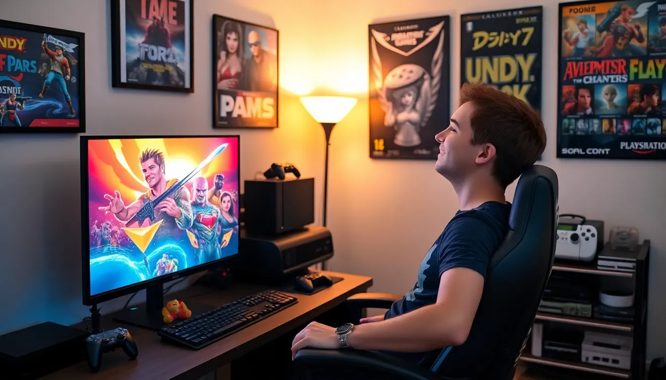 a cozy gaming setup with a gamer engaged in gameplay.