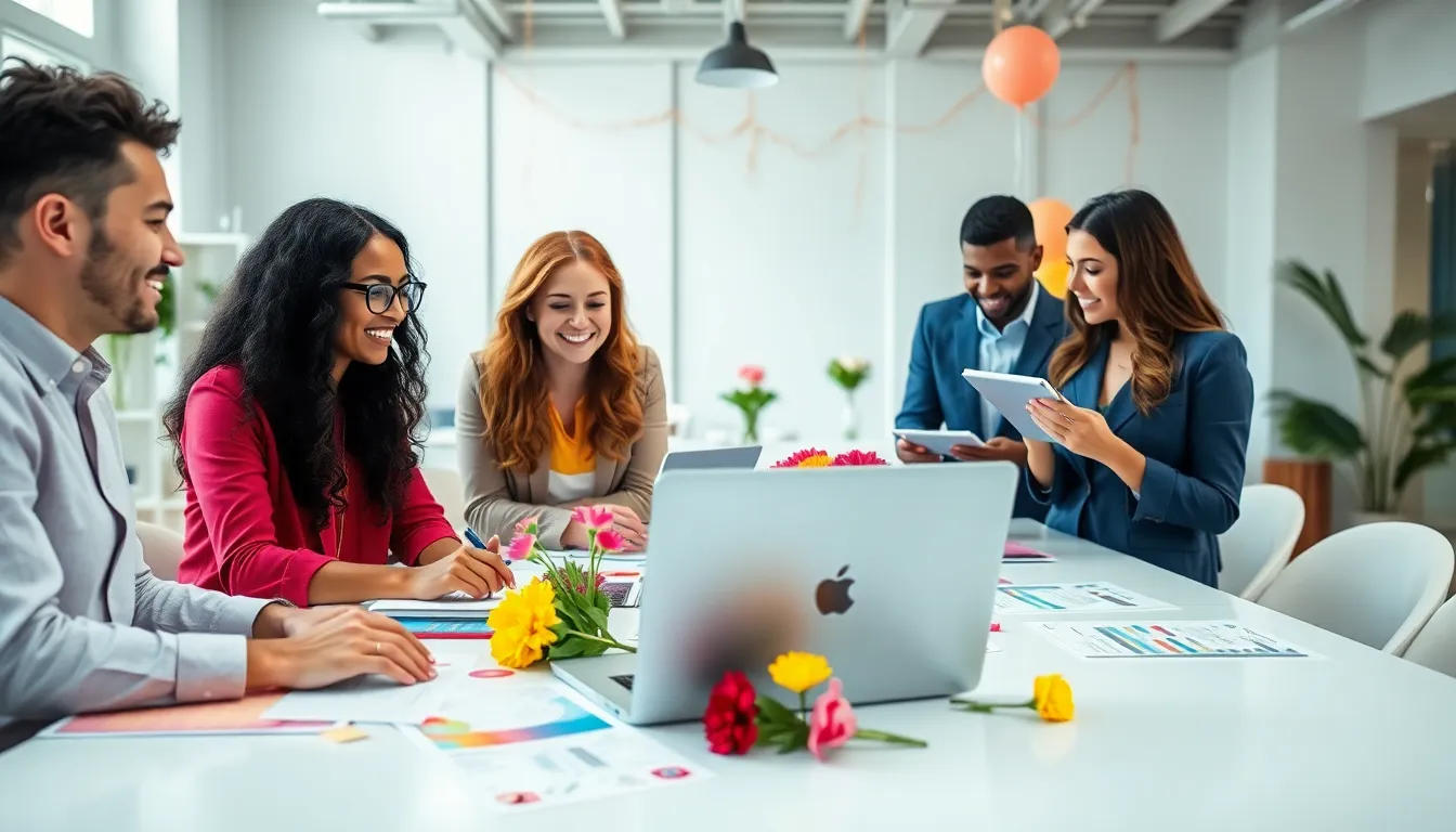 diverse group planning an affordable event in a modern office.