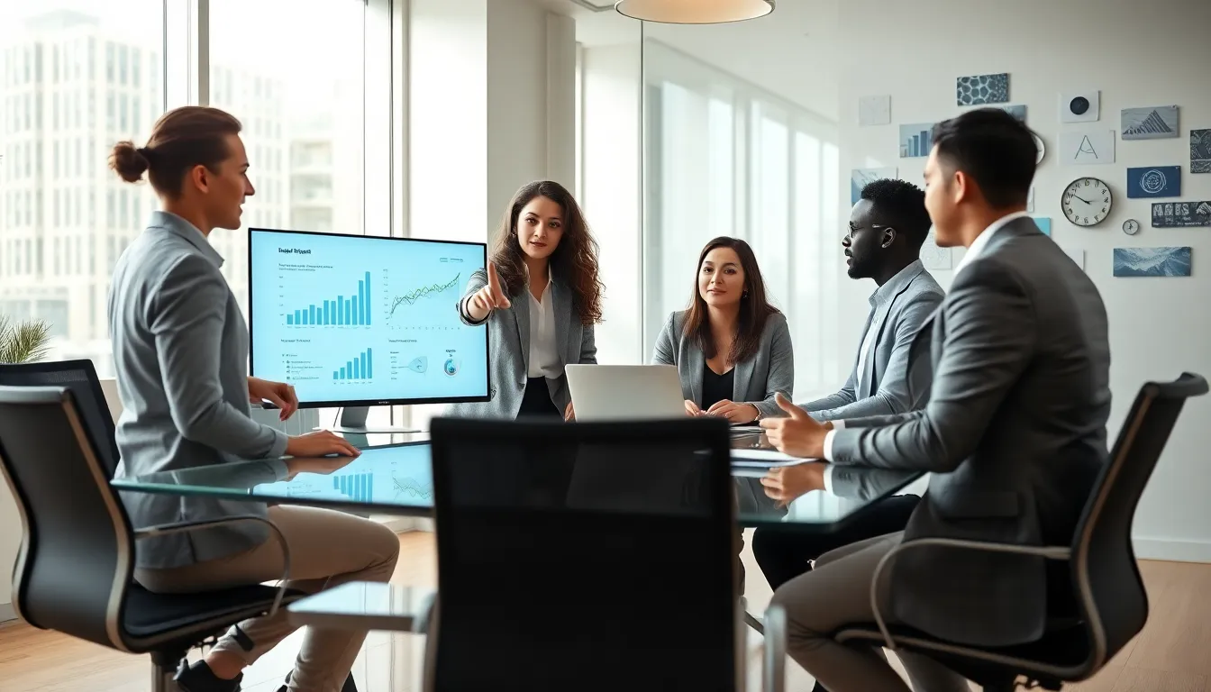 diverse team collaborating on digital marketing strategies in a modern office.