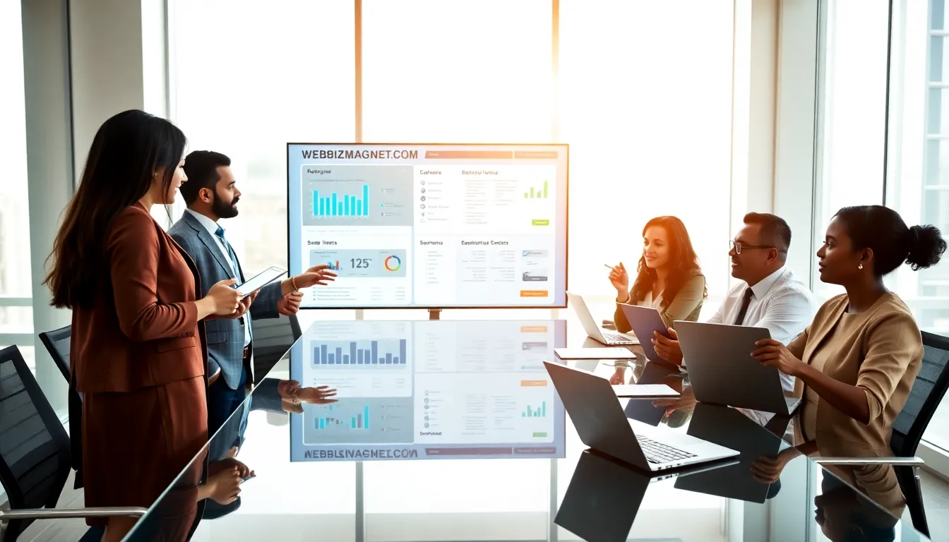 diverse team collaborating over software solutions in a modern office.