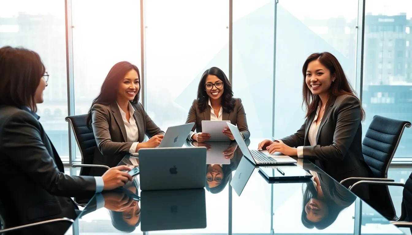 diverse professionals collaborating in a modern office environment.